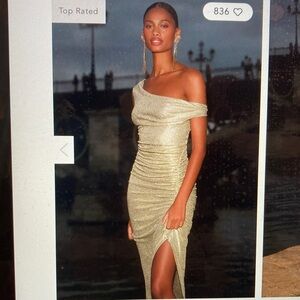 Anthropologie Gold Off-Shoulder Midi Dress